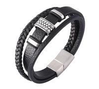 Aotiwe Bracciale da uomo, in pelle, set da uomo, a 3 strati, in acciaio, regalo divertente per uomini, 20.5CM, Pelle, Senza Gemstone