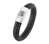 Aotiwe Bracciale da uomo, in pelle sottile, intrecciata, con testa di Buddha ridente in acciaio, 20.5CM, Pelle, Senza Gemstone