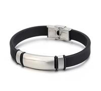 Aotiwe Bracciale da uomo in pelle, stile bohémien, punk, minimalista, con ornamenti in acciaio inox, 21 cm, Uno Stile, Nessuna pietra preziosa