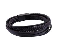 Aotiwe Bracciale da uomo in pelle, stile occidentale, intrecciato, con ornamenti in acciaio inox, 22CM, Marrone Nero, Nessuna pietra preziosa