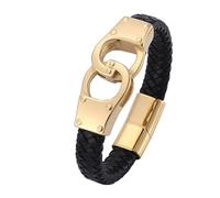 Aotiwe Bracciale da uomo per esterni, sottile, da uomo, in pelle, con cordoncino intrecciato in acciaio, 16.5CM, Pelle, Senza Gemstone