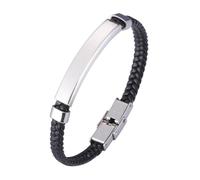 Aotiwe Bracciale da uomo sottile, set di bracciali da uomo in pelle intrecciata corda in stile semplice in acciaio, 16.5CM, Pelle, Senza Gemstone