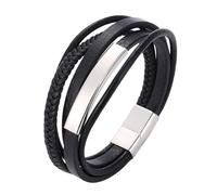 Aotiwe Bracciale da uomo XXL in pelle a 5 strati in acciaio regalo migliore amico compleanno, 18.5CM, Pelle, Senza Gemstone