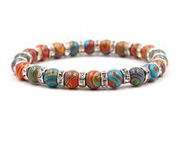 Aotiwe Bracciale di perle, braccialetto dell'amicizia per adulti, perle alla moda con cristalli di zirconia cubica, 19cmx8mm, Metallo, Malachite Zirconie sintetico