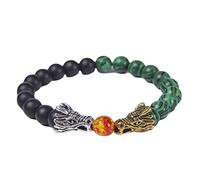 Aotiwe Bracciale di perle in pietra naturale da uomo, bracciale da uomo in perle di drago e cristallo, 16.7cmx8mm, Argento, Zirconie sintetico Malachite
