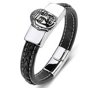 Aotiwe Bracciale in pelle, bracciale da uomo, set Buddha in acciaio, regalo migliore amica, 16.5CM, Pelle, Senza Gemstone
