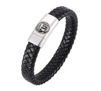 Aotiwe Bracciale in pelle, bracciali da uomo con cordoncino intrecciato con testa di Buddha in acciaio, regalo festa del papà, 20.5CM, Pelle, Senza Gemstone