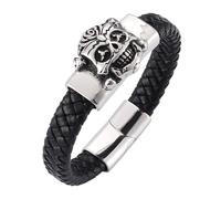 Aotiwe Bracciale in pelle, con cordino intrecciato e fibbia magnetica a teschio in acciaio, 18.5CM, Pelle, Senza Gemstone