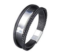 Aotiwe Bracciale in pelle da uomo, catena da uomo, a 3 strati, in acciaio, regalo migliore amico, 16.5CM, Pelle, Senza Gemstone
