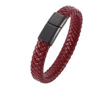 Aotiwe Bracciale in pelle, da uomo, con cordoncino intrecciato e fibbia magnetica, in acciaio, 16.5CM, Pelle, Senza Gemstone