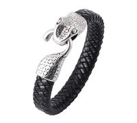 Aotiwe Bracciale in pelle vintage da uomo intrecciato corda con testa di serpente in acciaio, 18.5CM, Pelle, Senza Gemstone