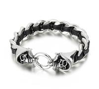 Aotiwe Bracciale sottile da uomo, cinturino in pelle uomo Lo zodiaco cinese in acciaio regalo di anniversario, 22CM, Pelle, Senza Gemstone