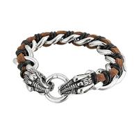 Aotiwe Bracciale sottile da uomo, cinturino in pelle uomo Lo zodiaco cinese in acciaio regalo di anniversario, 22CM, Pelle, Senza Gemstone