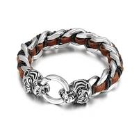 Aotiwe Bracciale sottile da uomo, cinturino in pelle uomo Lo zodiaco cinese in acciaio regalo di anniversario, 22CM, Pelle, Senza Gemstone