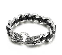 Aotiwe Bracciale sottile da uomo, cinturino in pelle uomo Lo zodiaco cinese in acciaio regalo di anniversario, 22CM, Pelle, Senza Gemstone