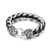 Aotiwe Bracciale sottile da uomo, cinturino in pelle uomo Lo zodiaco cinese in acciaio regalo di anniversario, 22CM, Pelle, Senza Gemstone