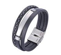 Aotiwe Bracciale uomo in pelle, bracciali da uomo a 3 strati in acciaio regalo papà, 16.5CM, Pelle, Senza Gemstone