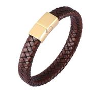 Aotiwe Bracciale vintage da uomo in pelle intrecciata cordoncino in stile semplice in acciaio, 20.5CM, Pelle, Senza Gemstone