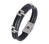 Aotiwe Bracciale vintage in pelle da uomo nordico a 3 strati in acciaio regalo anniversario, 16.5CM, Pelle, Senza Gemstone