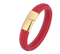 Aotiwe Braccialetti dell'amicizia da uomo, stile bohémien, in pelle, stile semplice, con ornamenti in acciaio inossidabile, 20.5CM, Rosso, Nessuna pietra preziosa