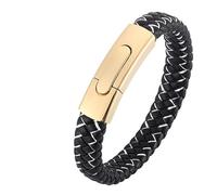 Aotiwe Braccialetti divertenti, braccialetto da uomo alla moda semplice stile intrecciato corda in pelle con ornamenti in acciaio inossidabile, 18.5CM, Nero Bianco, Nessuna pietra preziosa