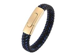 Aotiwe Braccialetti divertenti, braccialetto da uomo alla moda semplice stile intrecciato corda in pelle con ornamenti in acciaio inossidabile, 20.5CM, Nero Blu, Nessuna pietra preziosa