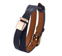 Aotiwe Braccialetti divertenti, braccialetto punk in pelle doppio strato con ornamenti in acciaio inossidabile, 15.5CM, Oro rosa-Blu, Nessuna pietra preziosa