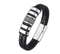 Aotiwe Braccialetti in pelle, Braccialetti Uomo Intrecciato Cordino In Stile Semplice In Acciaio Regalo Festa del Papà, 16.5CM, Pelle, Senza Gemstone
