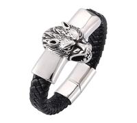 Aotiwe Braccialetto a catena, braccialetto dell'amicizia per adulti, testa di drago, fibbia magnetica, corda intrecciata in pelle con ornamenti in acciaio inossidabile, 16.5CM, Colore: nero, Nessuna