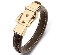 Aotiwe Braccialetto alla moda, con fibbia per cintura in pelle con ornamenti in acciaio inox, 16.5CM, Marrone oro, Nessuna pietra preziosa