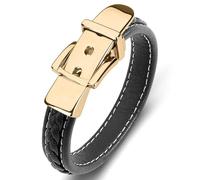 Aotiwe Braccialetto alla moda, con fibbia per cintura in pelle con ornamenti in acciaio inox, 18.5CM, Oro Nero, Nessuna pietra preziosa