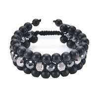 Aotiwe Braccialetto con perline, braccialetto dell'amicizia da donna, 8 mm, triplo strato, nero, magnetico, regolabile, in acciaio inox, 30cmx8mm, Acciaio inossidabile, Onice