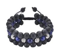 Aotiwe Braccialetto con perline, braccialetto dell'amicizia da donna, 8 mm, triplo strato, nero, magnetico, regolabile, in acciaio inox, 30cmx8mm, Acciaio inossidabile, Lapislazzuli Onice