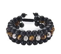 Aotiwe Braccialetto con perline, braccialetto dell'amicizia da donna, 8 mm, triplo strato, nero, magnetico, regolabile, in acciaio inox, 30cmx8mm, Acciaio inossidabile, Onice Occhio di tigre Onice