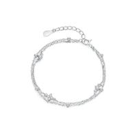 Aotiwe Braccialetto da damigella d'onore, grazioso bracciale a doppio strato con moissanite regali da donna, 17+5CM, Oro bianco 9 K, Moissanite