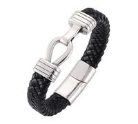 Aotiwe Braccialetto da uomo, in corda intrecciata con ornamenti in acciaio inox, 16.5CM, Colore: nero, Nessuna pietra preziosa