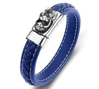 Aotiwe Braccialetto da uomo in pelle, con ciondoli a forma di testa di drago, con ornamenti in acciaio inox, 16.5CM, Colore: blu, Nessuna pietra preziosa