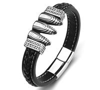 Aotiwe Braccialetto dell'amicizia per adulti, in pelle, stile tribale punk, con ornamenti in acciaio inox, 18.5CM, Colore: nero, Nessuna pietra preziosa