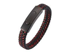 Aotiwe Braccialetto dell'amicizia, set di braccialetti in pelle, stile semplice, corda intrecciata con ornamenti in acciaio inossidabile, 16.5CM, Nero Rosso, Nessuna pietra preziosa
