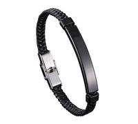 Aotiwe Braccialetto in pelle da uomo, grazioso braccialetto dell'amicizia, stile semplice, intrecciato con ornamenti in acciaio inox, 20.5CM, Colore: nero, Nessuna pietra preziosa