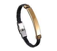 Aotiwe Braccialetto in pelle da uomo, grazioso braccialetto dell'amicizia, stile semplice, intrecciato con ornamenti in acciaio inox, 20.5CM, Oro, Nessuna pietra preziosa