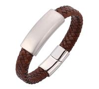 Aotiwe Braccialetto in pelle vintage da uomo, stile occidentale, stile semplice, corda intrecciata con ornamenti in acciaio inossidabile, 20.5CM, Marrone, Nessuna pietra preziosa