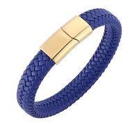 Aotiwe Braccialetto vintage da uomo, stile semplice, corda intrecciata in pelle con ornamenti in acciaio inox, 20.5CM, Blu scuro, Nessuna pietra preziosa