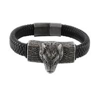 Aotiwe Bracciali Best Friends, braccialetti a fascia in pelle con lupo con ornamenti in acciaio inossidabile, 22CM, Nero 2, Nessuna pietra preziosa