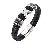 Aotiwe Bracciali da uomo, in pelle, da uomo, per esterni, con cordoncino intrecciato, in acciaio, regali per uomini, 20.5CM, Pelle, Senza Gemstone