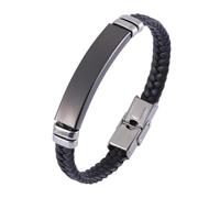 Aotiwe Bracciali Uomo Bracciale Uomo Pelle Intrecciato Cordino Con Ciondolo In Acciaio Lucido, 20.5CM, Pelle, Senza Gemstone