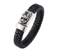 Aotiwe Bracelet Men Leather, corda intrecciata con fibbia magnetica a testa di drago in acciaio, 20.5CM, Pelle, Senza Gemstone