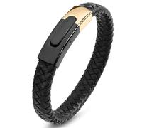 Aotiwe Bracelet Uomo, Braccialetti in Pelle Bicolore Fibbia Acciaio Papà Regalo, 16.5CM, Pelle, Senza Gemstone