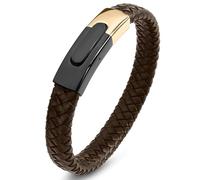Aotiwe Bracelet Uomo, Braccialetti in Pelle Bicolore Fibbia Acciaio Papà Regalo, 16.5CM, Pelle, Senza Gemstone