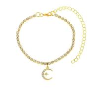 Aotiwe Cavigliera Boho da donna, stile vintage, con luna e stella, con zirconia cubica, regalo per donne, 21.2+10CM, Metallo, Zirconie sintetico